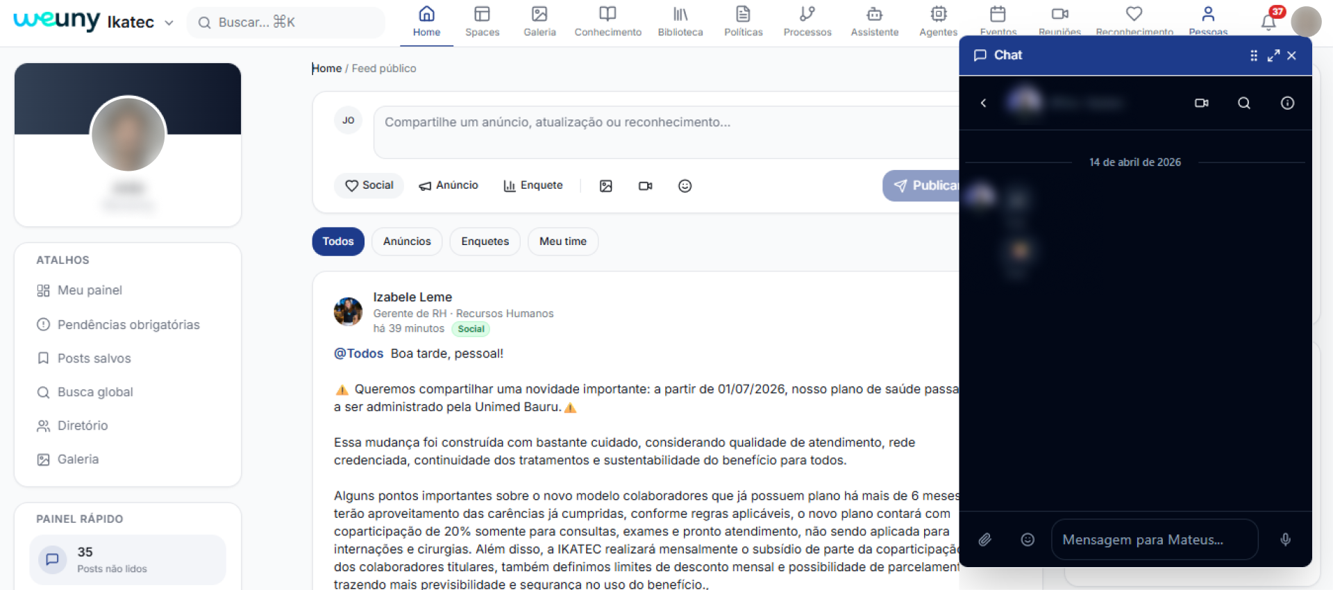 Comunicação Interna e Chat na Weuny
